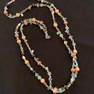 Handmade Multicolor Beaded Women's Necklace - Layered Turquoise & Coral Accent
